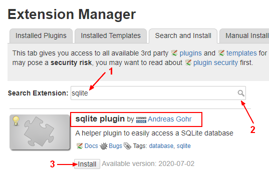 Sqlite Install Via Extension Manager